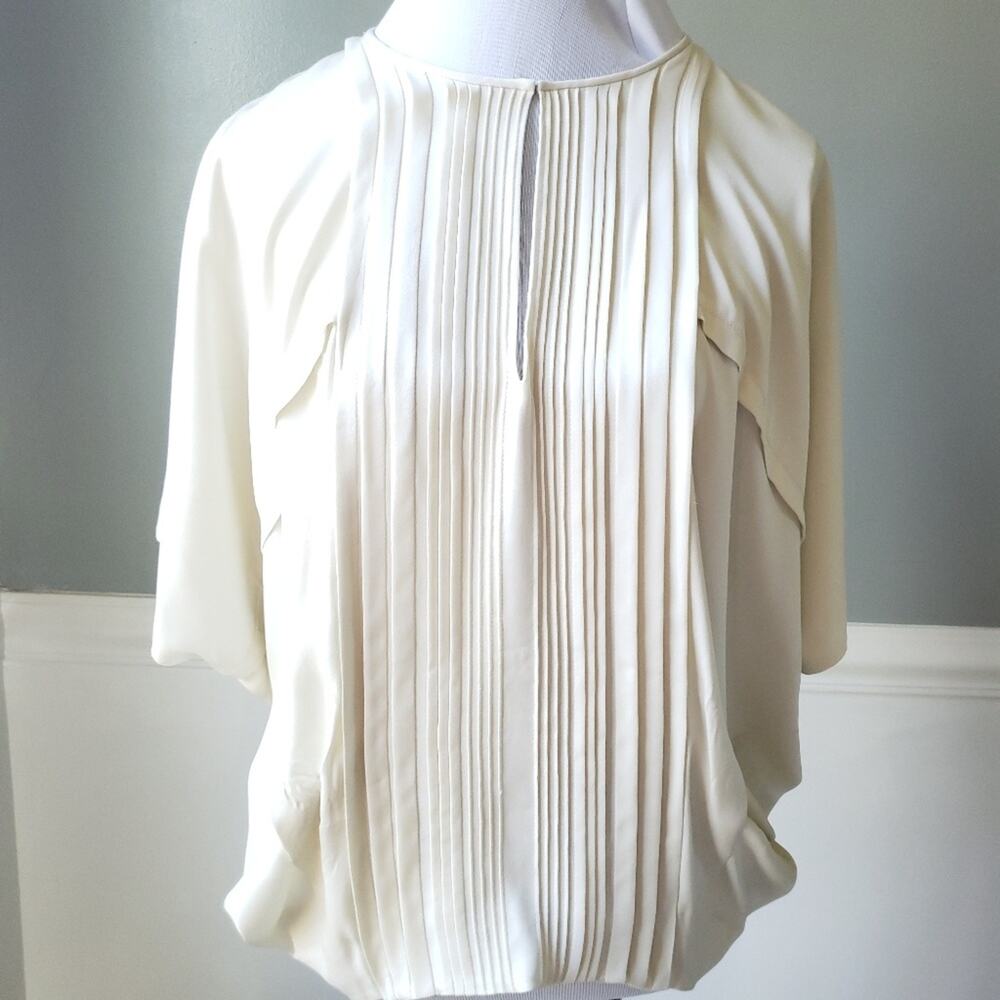 DVF Diane Von Furstenberg SILK Cream Career Blouse Shirt Top Small Lined